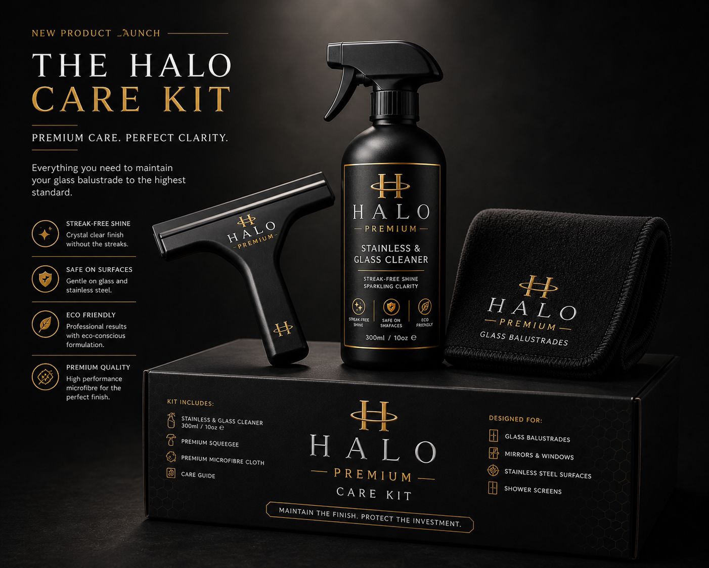 Halo Cleaning Kit — professional-grade glass balustrade cleaning solution
